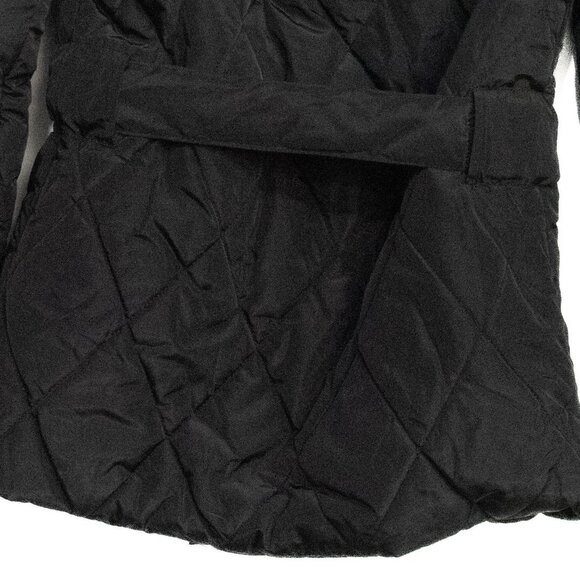 Jeane blush Womens Quilted Black Hooded Coat With Faux Fur Trim & Belted Waist S - Picture 8 of 8